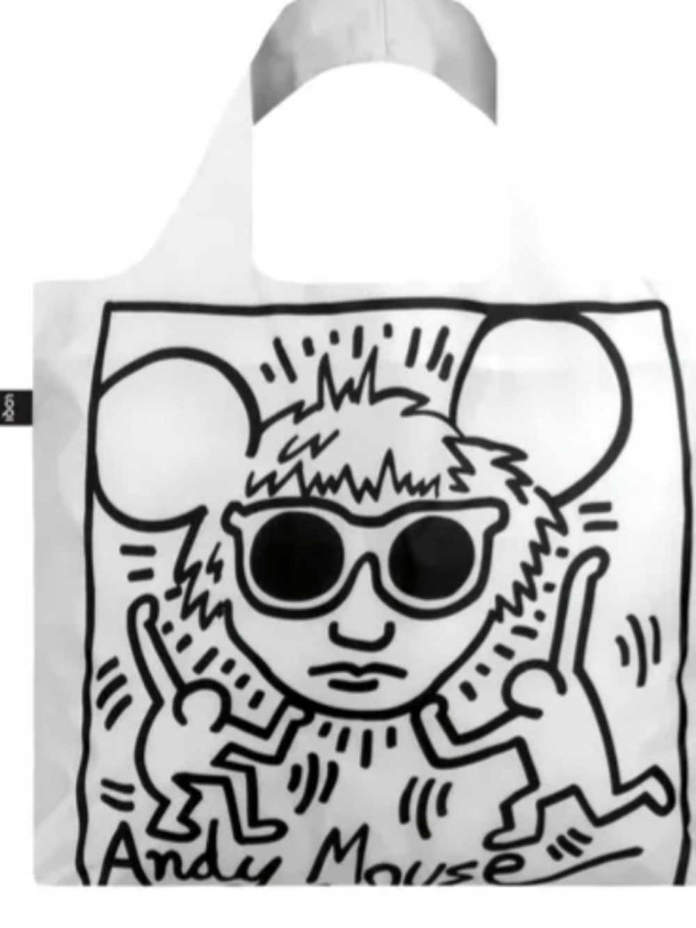 LOQI Museum Keith Haring's Andy Mouse Reusable Shopping Bag. Black And White.